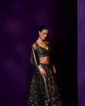 Load image into Gallery viewer, Emerald Green Organza Lehenga Set