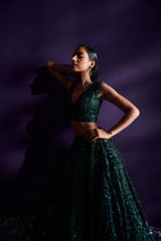 Load image into Gallery viewer, Emerald Green Net Lehenga Set