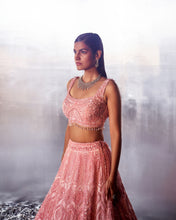 Load image into Gallery viewer, Blush Pink Net Lehenga Set