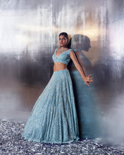 Load image into Gallery viewer, Tiffany Blue Net Lehenga Set
