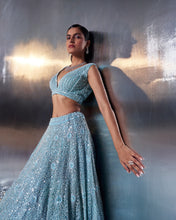 Load image into Gallery viewer, Tiffany Blue Net Lehenga Set