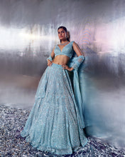Load image into Gallery viewer, Tiffany Blue Net Lehenga Set