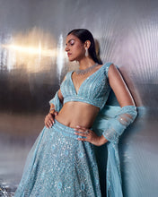 Load image into Gallery viewer, Tiffany Blue Net Lehenga Set