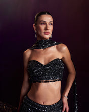 Load image into Gallery viewer, Black Net Lehenga Set