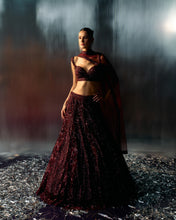 Load image into Gallery viewer, Deep Wine Net Lehenga Set