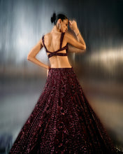 Load image into Gallery viewer, Deep Wine Net Lehenga Set