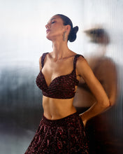 Load image into Gallery viewer, Deep Wine Net Lehenga Set