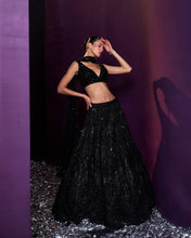 Load image into Gallery viewer, Black Net Lehenga Set
