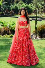 Load image into Gallery viewer, Cherry Red Floral Printed Lehenga Set