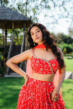 Load image into Gallery viewer, Cherry Red Floral Printed Lehenga Set