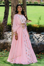 Load image into Gallery viewer, Blush Pink Floral Printed Embroidered Lehenga Set