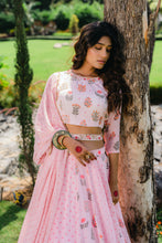 Load image into Gallery viewer, Blush Pink Floral Printed Embroidered Lehenga Set