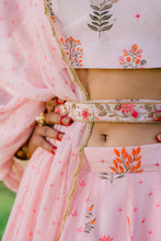 Load image into Gallery viewer, Blush Pink Floral Printed Embroidered Lehenga Set