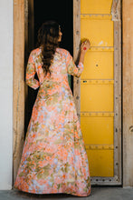 Load image into Gallery viewer, Coral Peach Printed & Embroidered Long Jacket & Skirt Set