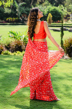 Load image into Gallery viewer, Cherry Red Floral Printed Pre-Stitched Saree Set