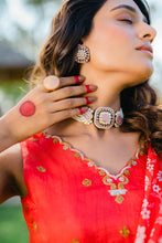 Load image into Gallery viewer, Cherry Red Floral Printed Pre-Stitched Saree Set
