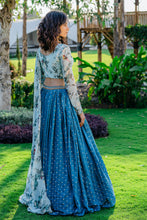 Load image into Gallery viewer, Powder Blue Printed & Embroidered Lehenga Set