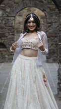 Load image into Gallery viewer, Ivory and Pink Lucknowi Lehenga set with Organza jacket