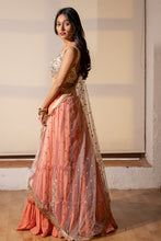 Load image into Gallery viewer, Peach and Ivory Ruffle Lehenga Set