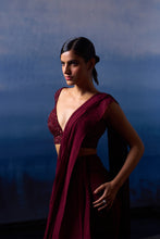 Load image into Gallery viewer, Burgundy Drape Saree