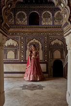 Load image into Gallery viewer, RED RAW SILK LEHENGA CHOLI WITH A NET DUPATTA AND AN OPTIONAL SECOND TISSUE DUPATTA WHICH CAN BE ORDERED SEPARATELY