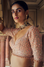 Load image into Gallery viewer, PEACH TAFETTA SILK LEHENGA CHOLI SET WITH A TULLE DUPATTA