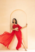 Load image into Gallery viewer, Self on self embelishments of crystal beads , sequin and cutdana all over blouse and belt of the saree