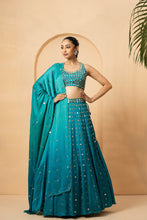 Load image into Gallery viewer, Intricate handwork of mirrors and pearls all over lehenga, blouse and dupatta