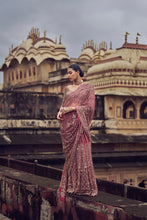 Load image into Gallery viewer, MAROON NET EMBROIDERED SAREE BLOUSE WITH PETTICOAT AND AN OPTIONAL HEAD VEIL .