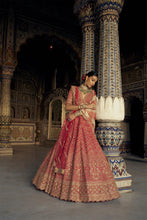 Load image into Gallery viewer, RED RAW SILK LEHENGA CHOLI WITH A NET DUPATTA AND AN OPTIONAL SECOND DUPATTA AND BELT WHICH CAN BE ORDERED SEPARATELY