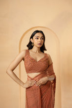 Load image into Gallery viewer, Self on self work on sequin, cutdana, beads and anchor thread all over blouse and pallu.