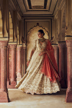 Load image into Gallery viewer, GOLD RAW SILK LEHENGA CHOLI WITH A NET DUPATTA ALONG WITH AN OPTIONAL SECOND DUPATTA AND BELT