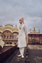 Load image into Gallery viewer, NUDE RAW SILK SHERWANI WITH KURTA CHRIDAR AND OPTIONAL WORKED STOLE, BELT AND JUTI