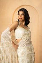 Load image into Gallery viewer, Self on Self work of Cutdana beads, sequin, and pearls all over the pallu and blouse