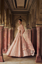 Load image into Gallery viewer, PEACH TAFETTA SILK LEHENGA CHOLI SET WITH A TULLE DUPATTA