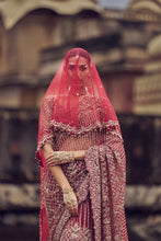 Load image into Gallery viewer, MAROON NET EMBROIDERED SAREE BLOUSE WITH PETTICOAT AND AN OPTIONAL HEAD VEIL .