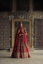 Load image into Gallery viewer, DEEP RED RAW SILK LEHENGA CHOLI SET WITH A TULLE DUPATTA AND AN OPTIONAL SECOND DUPATTA AND BELT.