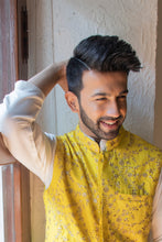 Load image into Gallery viewer, Ivory Kurta and Pant set with Yellow Vest
