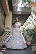 Load image into Gallery viewer, Mera White & Lavender Embroidered Lehenga