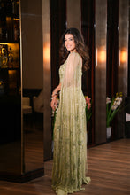 Load image into Gallery viewer, Green Net Sequins, Pearls, Crystals Flower Hand Embroidered Lehenga With Blouse