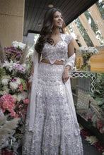 Load image into Gallery viewer, Mera White & Lavender Embroidered Lehenga