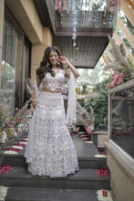 Load image into Gallery viewer, Mera White & Lavender Embroidered Lehenga
