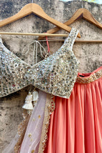 Load image into Gallery viewer, Peach and Ivory Ruffle Lehenga Set