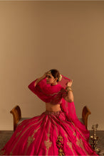 Load image into Gallery viewer, Naazila - Dabka Zardozi Embroidered Raw Silk Hotpink Lehenga Set