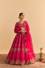 Load image into Gallery viewer, Naazila - Dabka Zardozi Embroidered Raw Silk Hotpink Lehenga Set