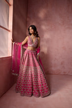 Load image into Gallery viewer, FUCHSIA PINK TAFFETA LEHENGA SET