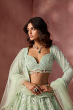 Load image into Gallery viewer, SEA GREEN NET LEHENGA SET
