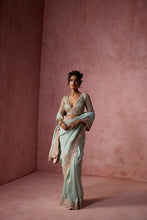 Load image into Gallery viewer, AQUA LUREX GEORGETTE SAREE SET
