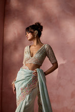 Load image into Gallery viewer, AQUA LUREX GEORGETTE SAREE SET