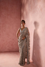 Load image into Gallery viewer, SILVER GREY NET SAREE SET WITH SILVER WORK